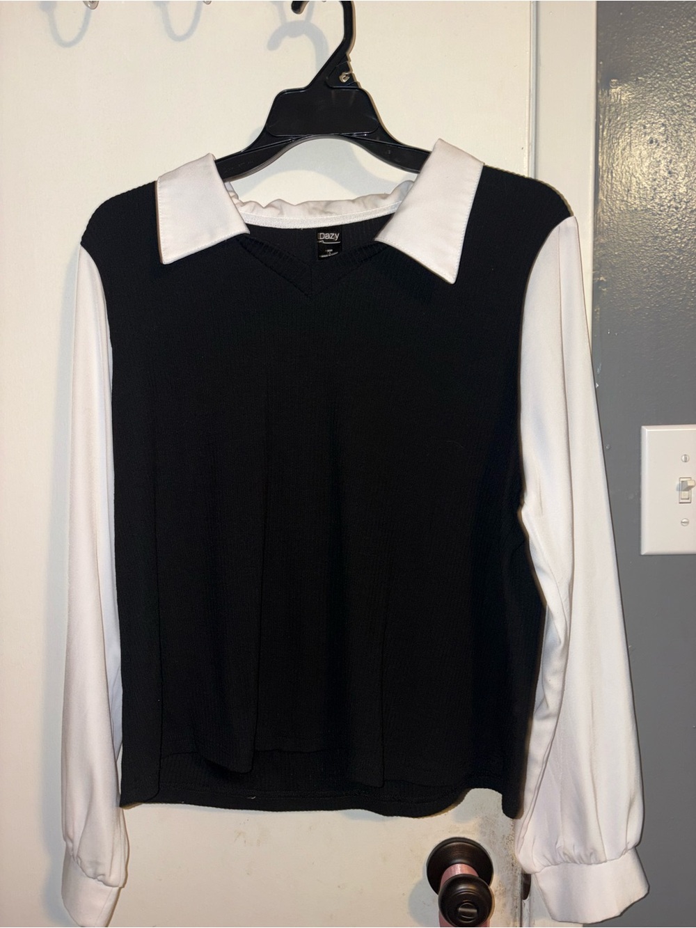 Women’s Black V-Neck Sweater with White Collar & Sleeves